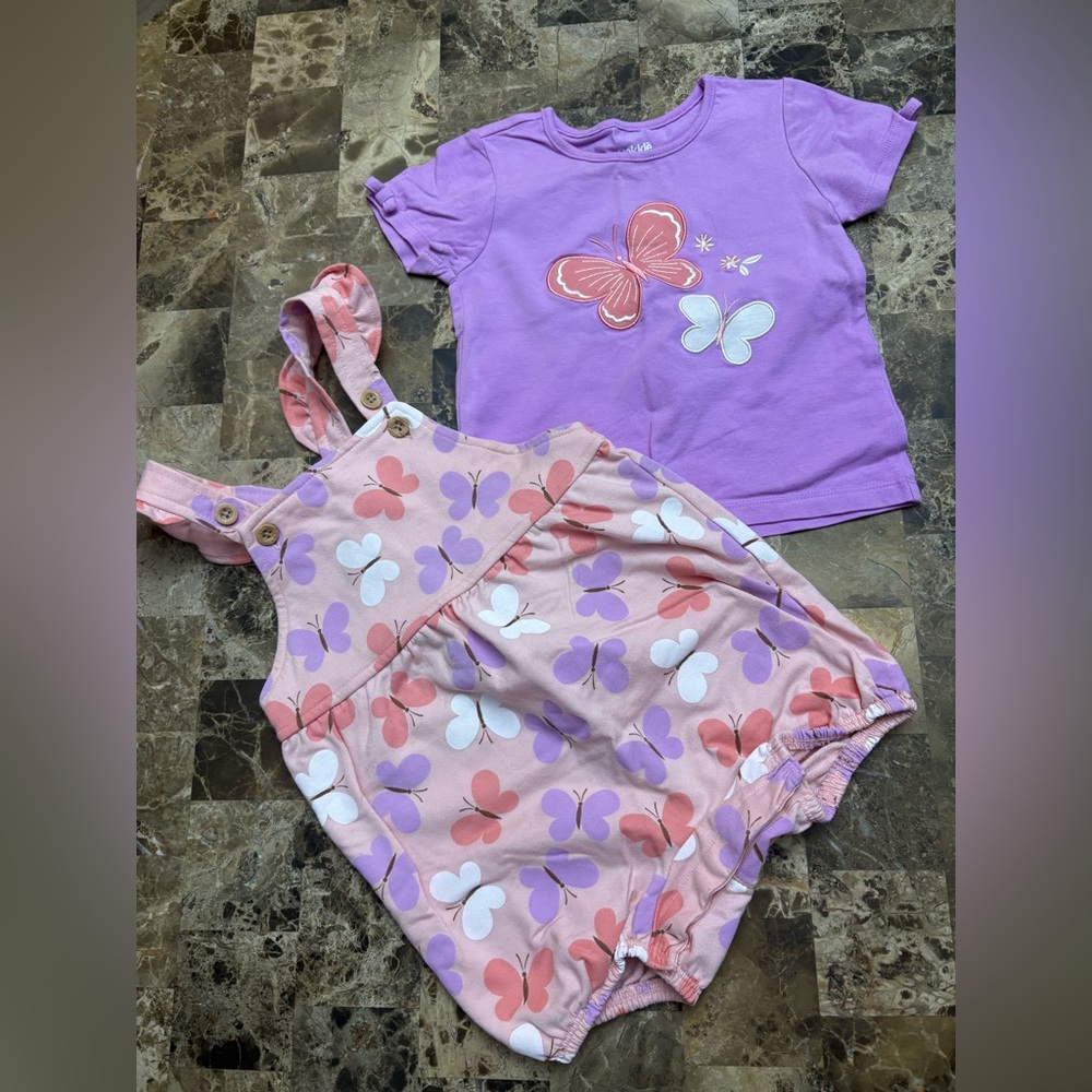 Pekkle colorful overalls & Tshirt butterfly 🦋 24 months